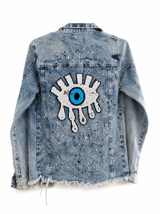 Jackets & Blazers - Light Wash Denim Jacket with Eye Patch Detail